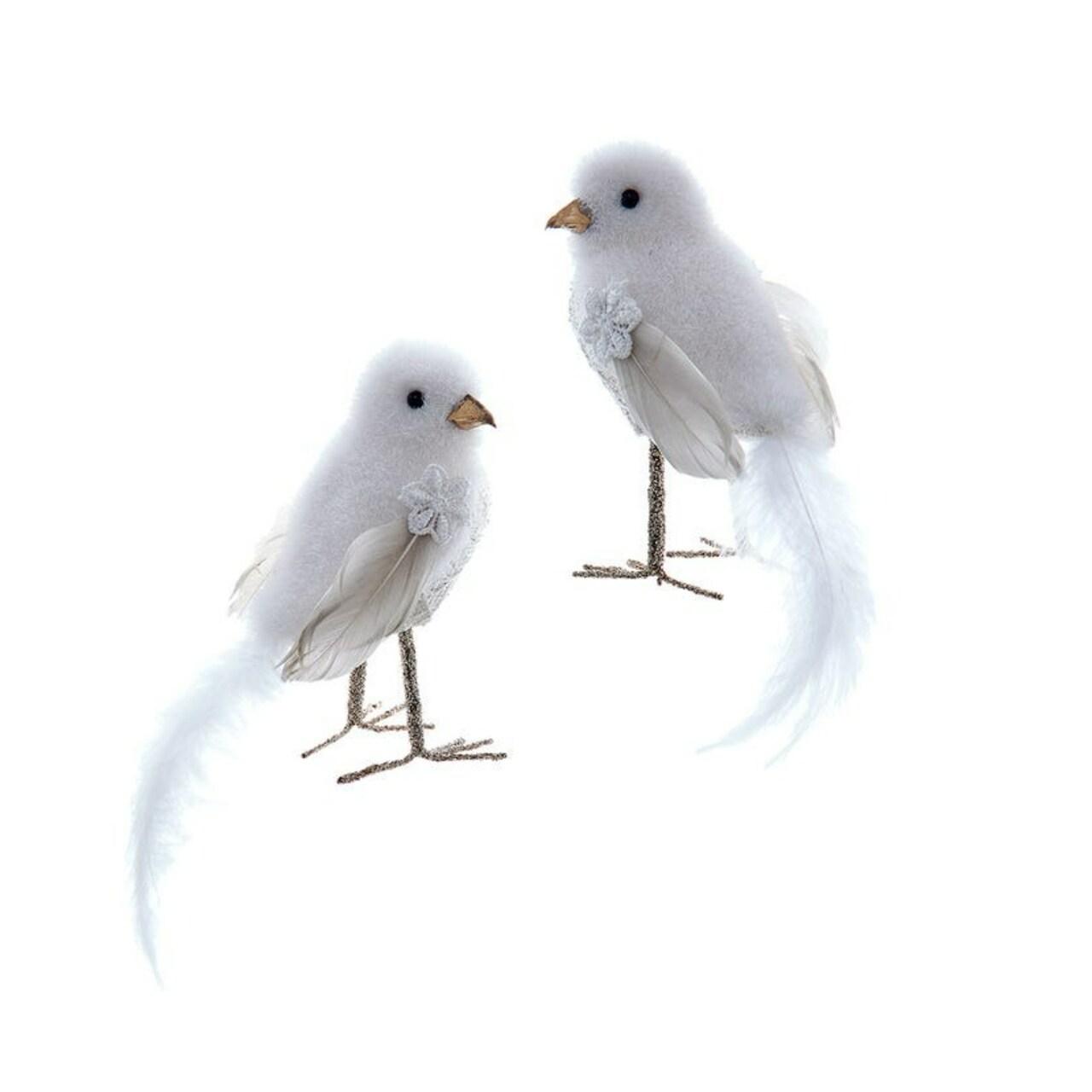 KSA Club Pack of 12 White Long Tail Bird Christmas Ornaments 4.75"